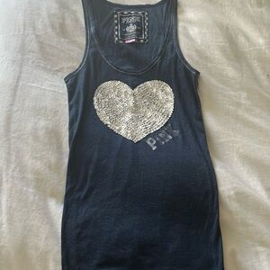 Vintage PINK Heart Sequin tank Large